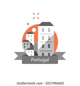 Portugal, Lisbon, travel destination, tourism concept, group of houses, vector icon, flat illustration