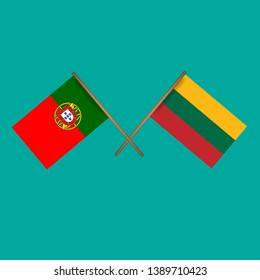 Portugal and Lithuania crossed flags.Language learning or travel concept 