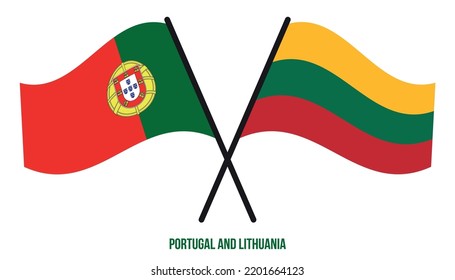 Portugal and Lithuania Flags Crossed And Waving Flat Style. Official Proportion. Correct Colors.