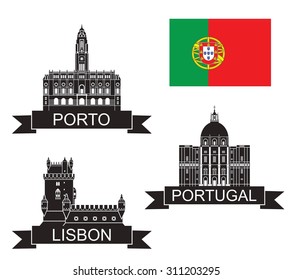 Portugal logo. Isolated Portugal buildings on white background