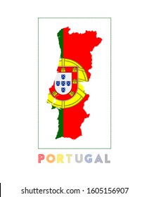 Portugal Logo. Map of Portugal with country name and flag. Neat vector illustration.