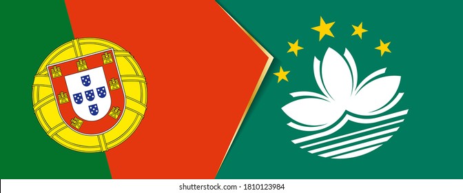 Banderas de Portugal y Macao, dos banderas vectoriales símbolo de relación o enfrentamiento.