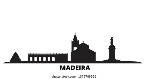 Portugal, Madeira city skyline isolated vector illustration. Portugal, Madeira travel black cityscape