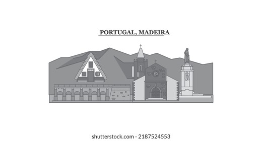 Portugal, Madeira city skyline isolated vector illustration, icons