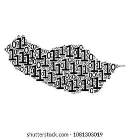 Portugal Madeira Island Map collage icon of binary digits in variable sizes. Vector digits are combined into Portugal Madeira Island Map illustration design concept.