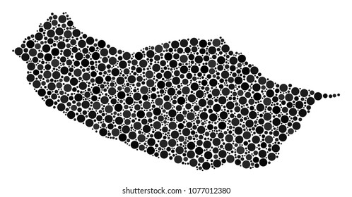 Portugal Madeira Island Map composition of circle elements in different sizes. Random circle elements are united into Portugal Madeira Island Map composition.