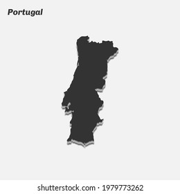 Portugal map 3d silhouette. Vector illustration.