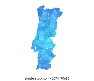 Portugal Map - Abstract geometric rumpled triangular low poly style gradient graphic on white background , line dots polygonal design for your . Vector illustration eps 10