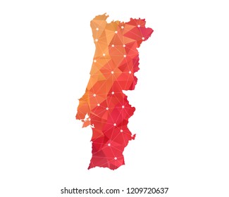 Portugal Map - Abstract geometric rumpled triangular low poly style gradient graphic on white background , line dots polygonal design for your . Vector illustration eps 10.