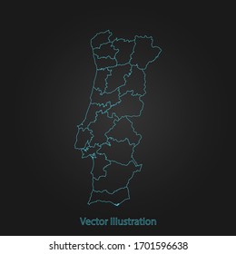 Portugal map - Abstract mash line and point scales on dark background with Portugal. flat design style, clean and modern. Vector Illustration eps10