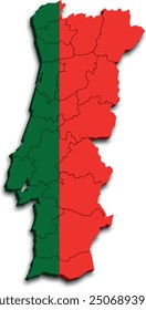PORTUGAL MAP WITH ADMINISTRATIVE DIVISIONS WITH FLAG