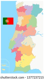 Portugal Map Administrative Divisions. No text - Detailed map of Portugal vector illustration - All elements are separated in editable layers clearly labeled.
