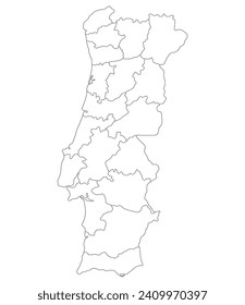 Portugal map. Map of Portugal in administrative provinces in white color