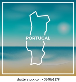 Portugal map against the backdrop of beach and tropical sea with bright sun. EPS10 vector