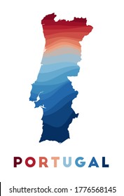 Portugal map with beautiful geometric waves in red and blue colors. Vivid Portugal shape. Vector illustration.