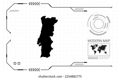 Mapa de Portugal del marco digital negro HUD, GUI, interfaz de interfaz de usuario vector de radar.