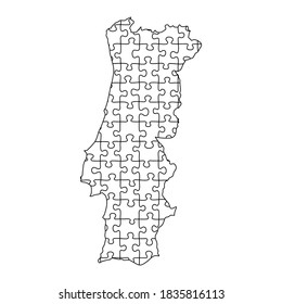 Portugal map from black puzzles set jigsaw parts mosaic grid. Vector illustration.