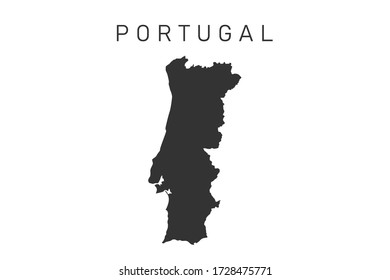 Portugal map. Black silhouette country border. Vector illustration isolated on white background.