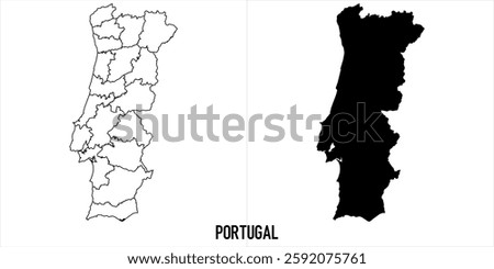 portugal Map - black World Map International vector template with High detailed isolated on white background - Vector