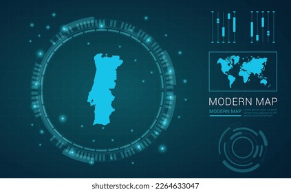 Portugal map of blue digital frame Futuristic Sci Fi Modern User vector HUD, GUI, UI interface.