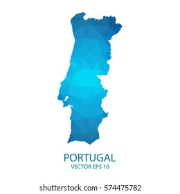 Portugal map - blue geometric rumpled triangular low poly style gradient graphic background , polygonal design for your . Vector illustration eps 10.