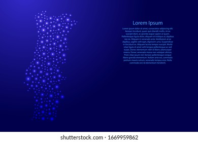 Portugal map from blue and glowing space stars abstract concept geometric shape. Vector illustration.