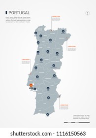 Portugal map with borders, cities, capital Lisbon and administrative divisions. Infographic vector map. Editable layers clearly labeled.