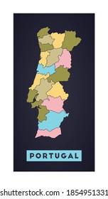 Portugal map. Country poster with regions. Shape of Portugal with country name. Classy vector illustration.