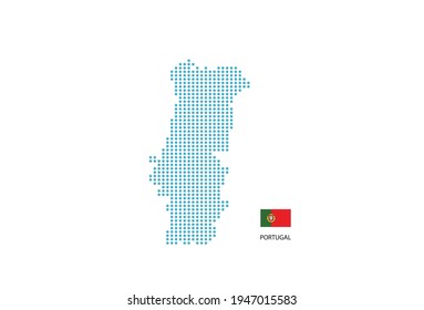 Portugal map design blue circle, white background with Portugal flag.