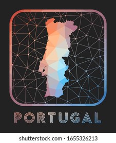 Portugal map design. Vector low poly map of the country. Portugal icon in geometric style. The country shape with polygonal gradient and mesh on dark background.