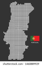 Portugal map design white square, black background with flag Portugal.