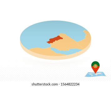 Portugal map designed in isometric style, orange circle map of Portugal for web, infographic and more.