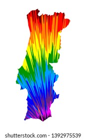 Portugal - map is designed rainbow abstract colorful pattern, Portuguese Republic map made of color explosion,