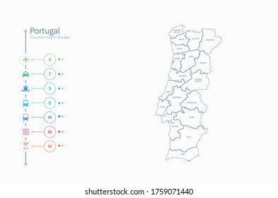 portugal map. detailed europe country map vector. 