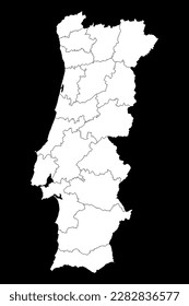 Portugal map with Districts. Vector Illustration.