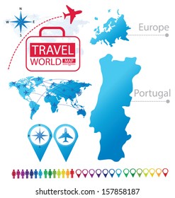 Portugal. Map. Europe. Modern globe. Travel vector Illustration.