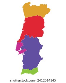 Portugal map. Map of Portugal in five mains regions 