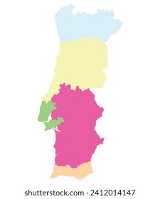 Portugal map. Map of Portugal in five mains regions 