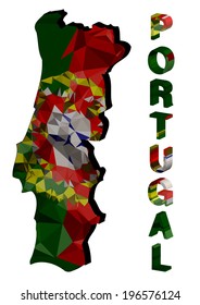 Portugal map with flag colors - 3D. Portuguese text. Vector illustration.