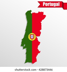 Portugal map with flag inside and ribbon