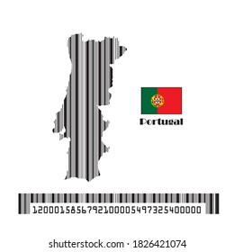 Indicador de mapa de Portugal, código de barras, ilustración vectorial.