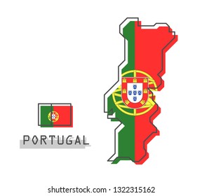 Portugal map and flag . Modern simple line cartoon design . Vector .