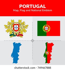 Portugal Map, Flag and National Emblem 