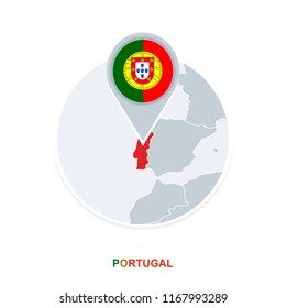 Portugal map and flag, vector map icon with highlighted Portugal
