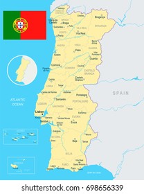 Portugal map and flag - vector illustration