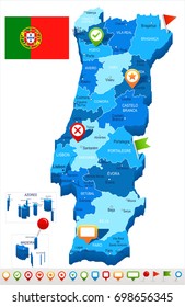 Portugal map and flag - vector illustration