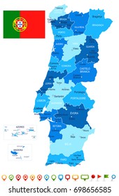 Portugal map and flag - vector illustration