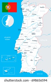 Portugal map and flag - vector illustration