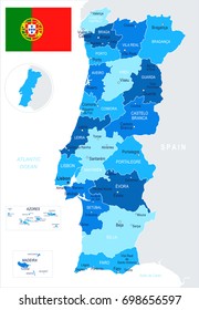 Portugal map and flag - vector illustration