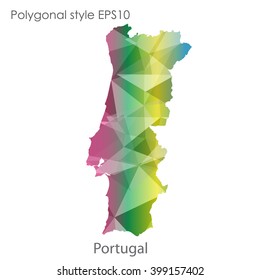 Portugal map in geometric polygonal style.Abstract triangle,modern design background.